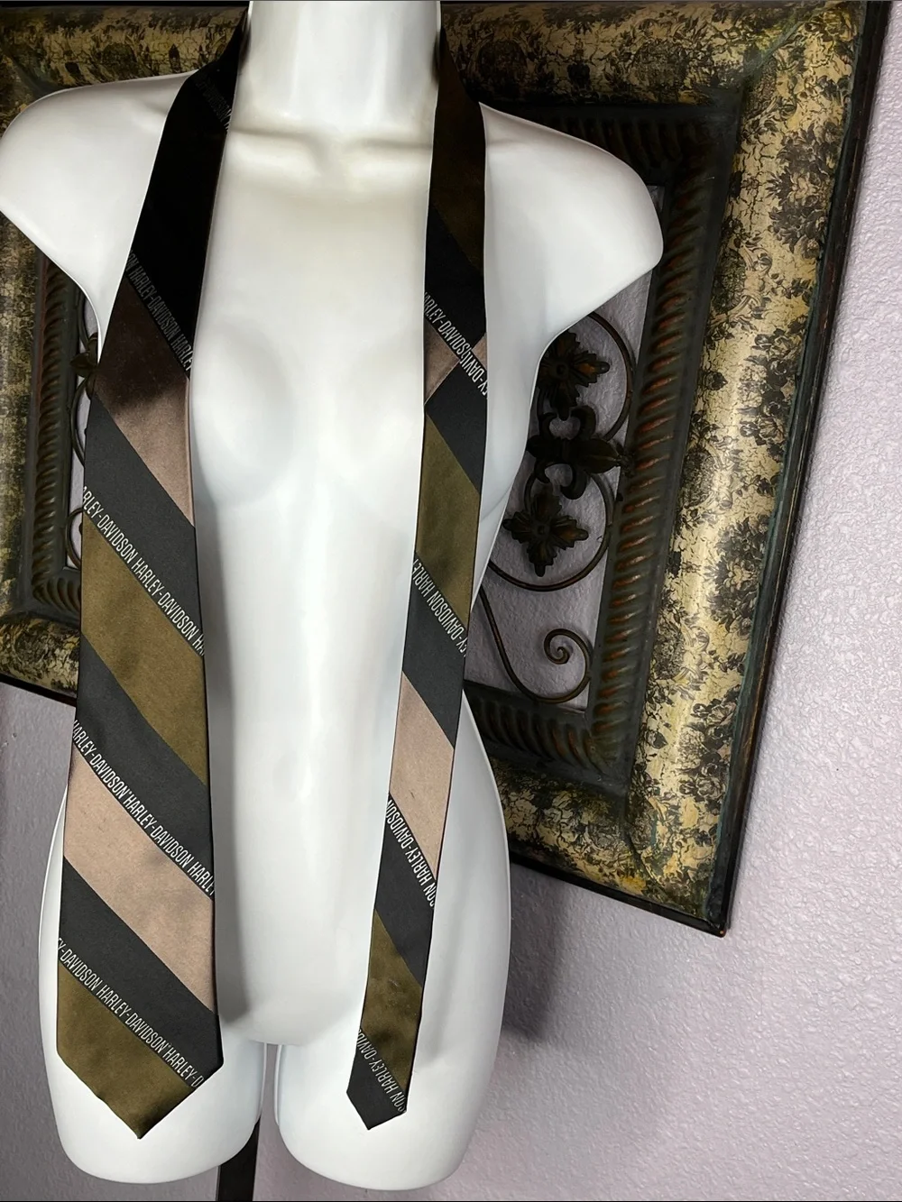 VTG Ralph Marlin Harley Davidson Logo Graphics Striped Tie